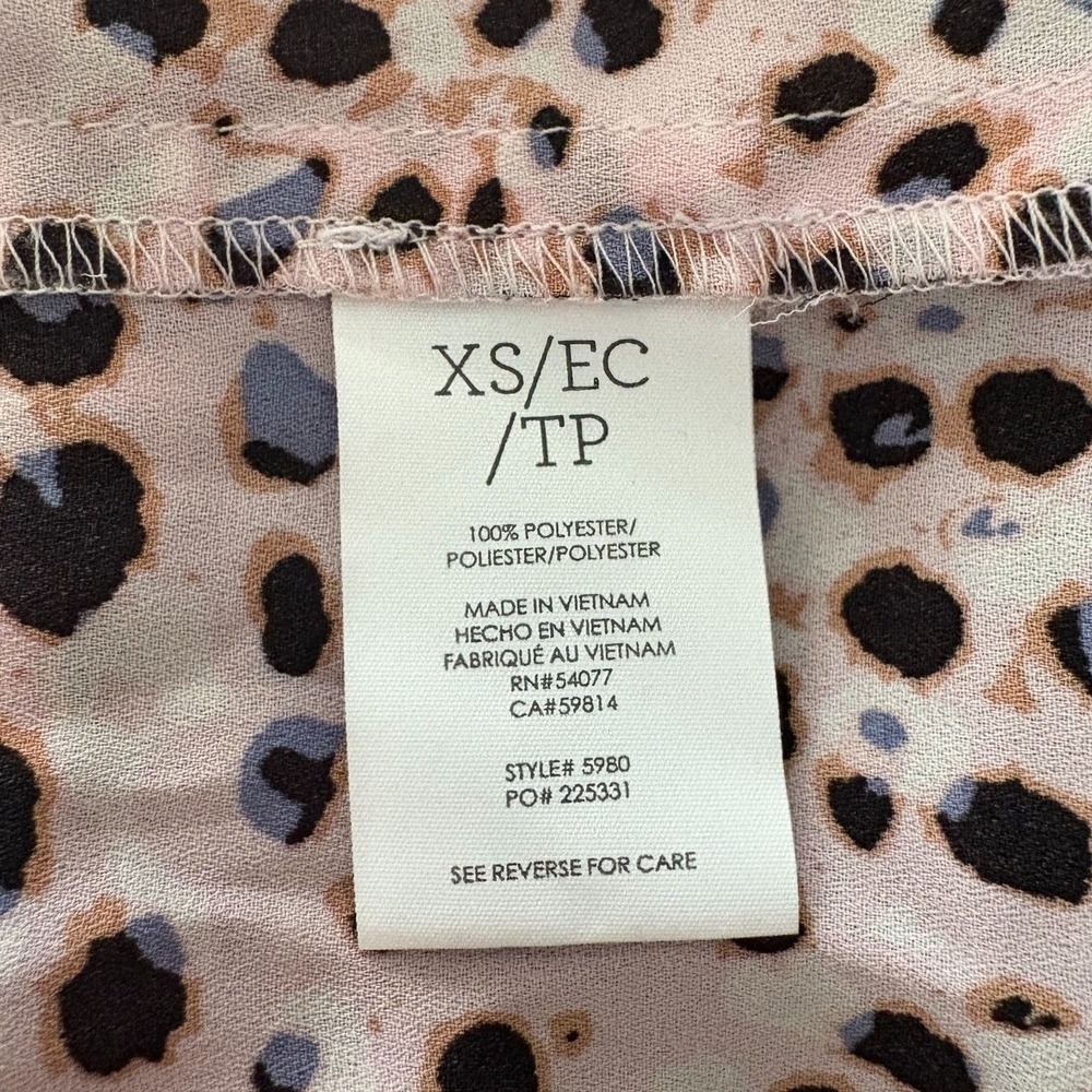Cabi 5980 Seaside Top Pink Panther Animal Print Ruched Sleeve V-Neck Blouse XS - Picture 5 of 5
